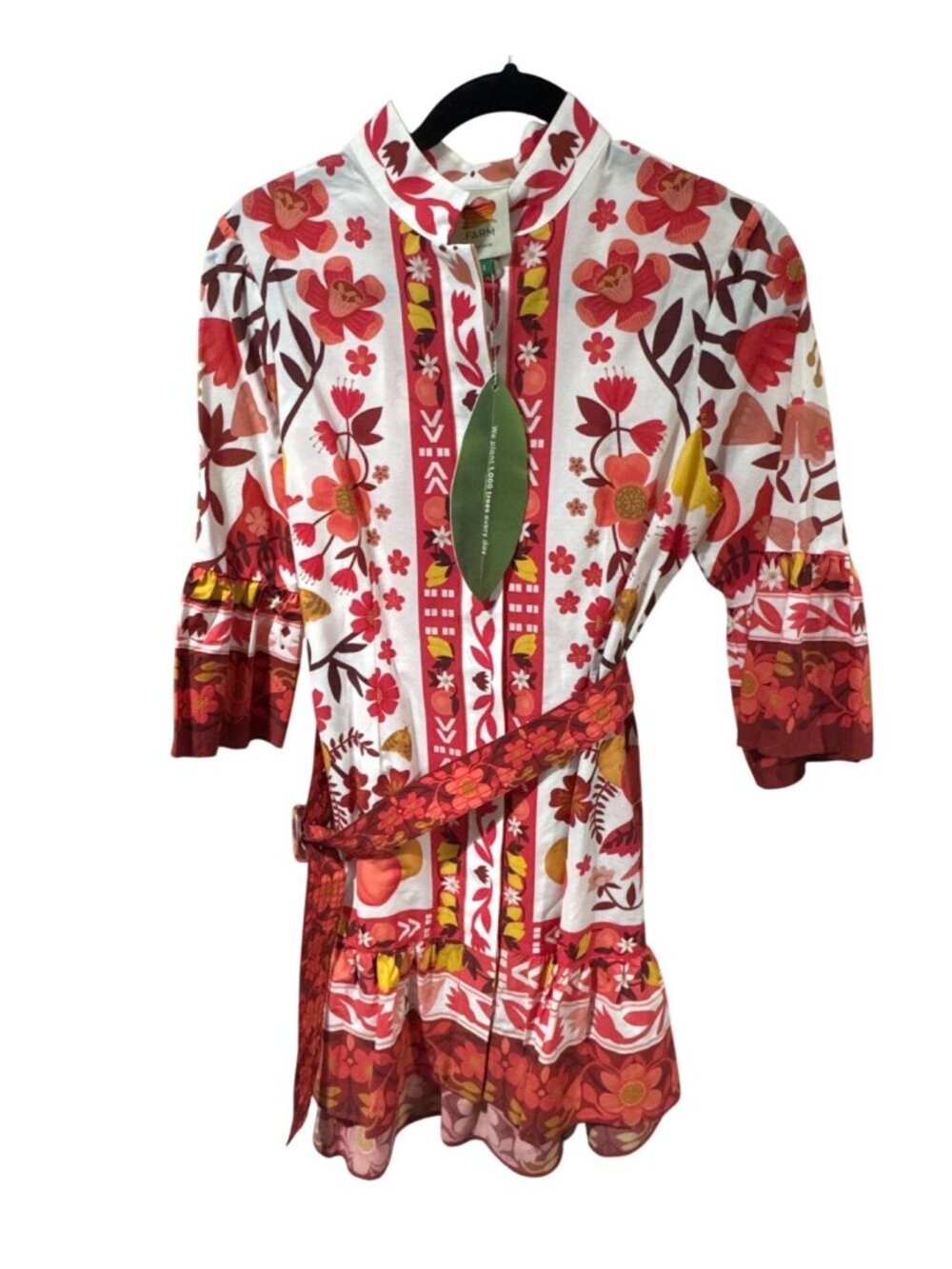 FARM Rio White Floral Mini Dress with Red, Pink & Yellow Accents